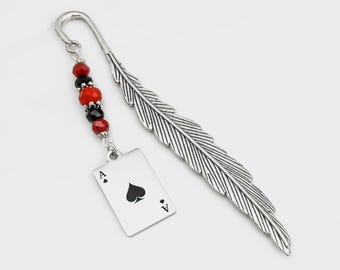 Ace of Spades Bookmark - Metal Bookmark for Him or Her - Poker Bookmark - Unique Beaded Silver Bookmark - Engraved Playing Cards Bookmark