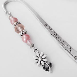 Flower Bookmark - Beaded Tibetan Silver Charm Bookmark - Flower Charm - Teacher Gifts - Flower Stationary