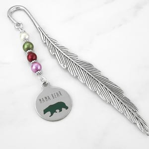 Mama Bear Bookmark - Tibetan Silver Book Marker - Stainless Steel Charm - New Mother Gift image 2