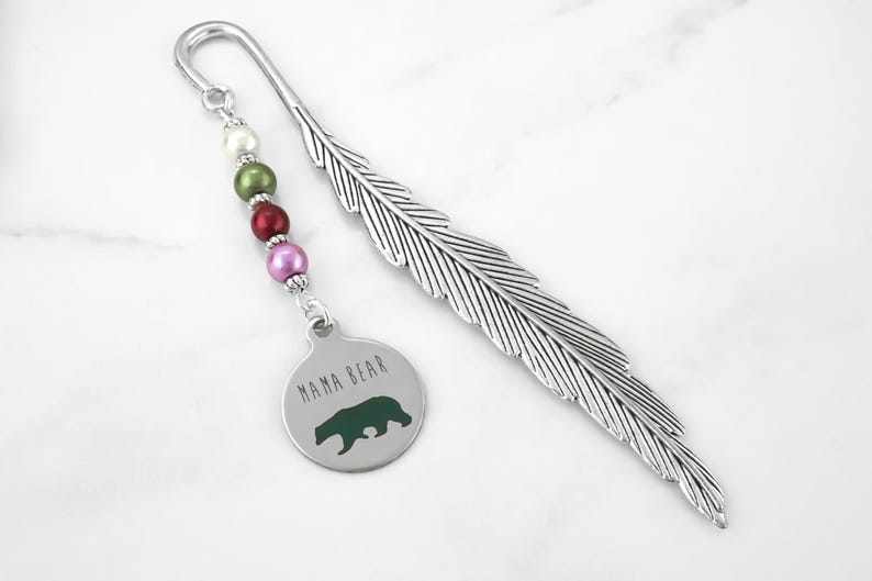 Mama Bear Bookmark - Tibetan Silver Book Marker - Stainless Steel Charm - New Mother Gift image 2