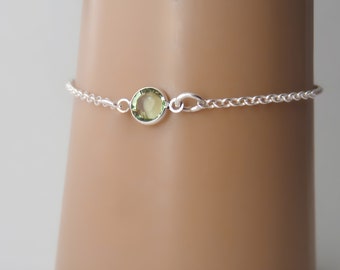 August Birthstone Bracelet - Preciosa Peridot Birthstone Anklet - 925 Sterling Silver - Dainty Minimalist Bracelet
