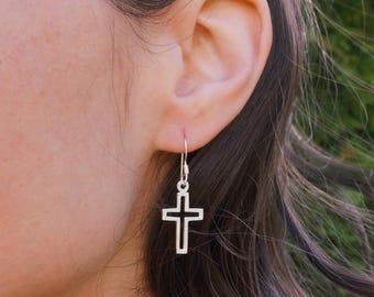 Sterling Silver Cross Earrings: Minimalist Christian Jewelry, Religious Gifts