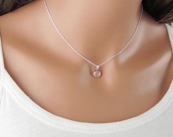 Rose Quartz Necklace - Love Stone - Round 9 mm Gemstone Charm - 925 Sterling Silver Jewelry - Genuine Rose Quartz - Dew Drop Necklace