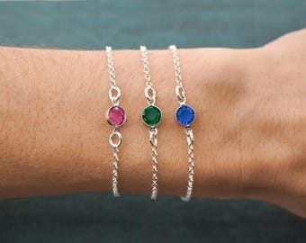 Sterling Silver Birthstone Bracelet or Anklet: Minimalist Preciosa Jewelry