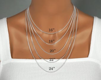 Silver Curb Chain Necklace, 925 Sterling Silver Curb Chain, Unisex Curb Necklace, Simple Men's Chain, 2.1 mm - 16, 18, 20, 22, 24 inch