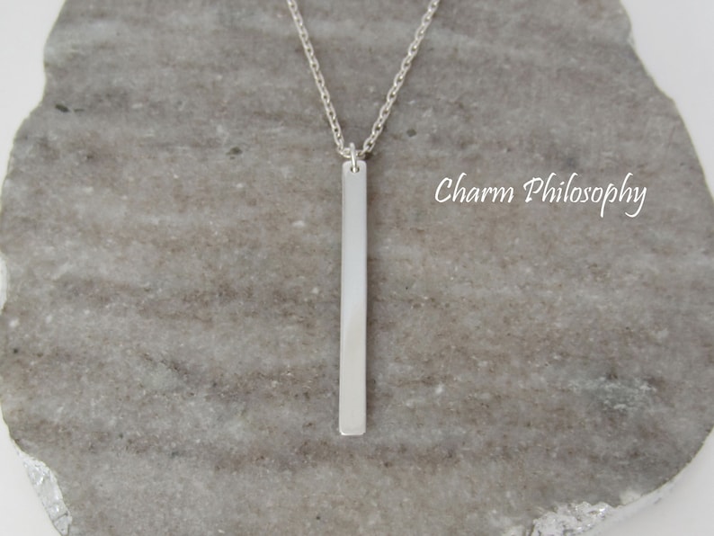 Vertical Bar Necklace Sterling Silver Bar Pendant Silver Etsy Canada
