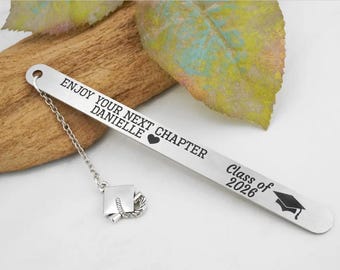Custom Graduation Bookmark - 2026 Grad Gift - Stainless Steel Laser Engraved Book Marker