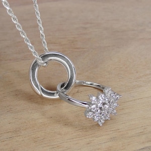 Ring Holder Necklace - Round Lanyard 925 Sterling Silver Jewelry - Badge Holder - Wedding Ring Holder Pendant - 15mm