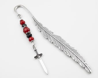 Sword Bookmark: Silver Metal Charm Beaded Book Marker, Fantasy Gift