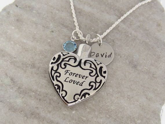Silver Forever Loved Heart Urn Necklace Custom Name Necklace