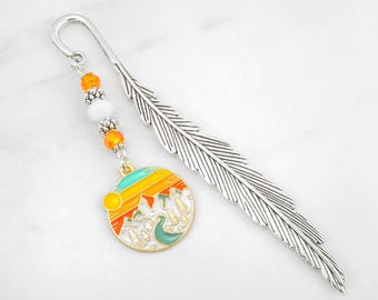 80s Sunset Bookmark - Retro Sunset Enamel Adventure Charm Bookmark - Travel Gifts - Winding Road Through the Mountains - Road Trip Bookmark