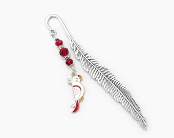 Parrot Bookmark - Bird Lover Gifts - Gold and Enamel Parrot Charm Beaded Book Marker
