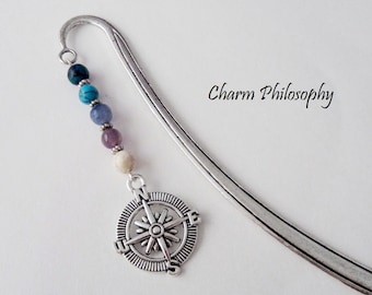 Compass Bookmark - Tibetan Silver Bookmark - Unique Bookmarks - Personalized Stationary - Traveling Gifts