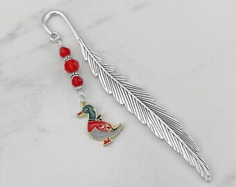 Mallard Duck Bookmark - Tibetan Silver Beaded Bookmark Stationary - Enamel Mallard Duck Charm Bookmark - Duck Lover Gifts