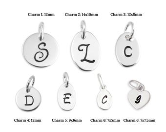 Hand Stamped Initial Charm Pendant: 925 Sterling Silver Personalized Jewelry