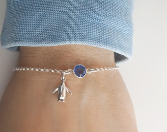 Penguin Bracelet - Penguin Anklet - Personalized Birthstone Bracelet - 925 Sterling Silver Penguin Jewelry - Minimalist Bracelet
