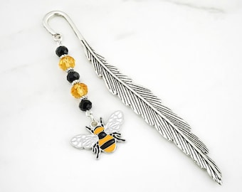 Enamel Bee Bookmark: Beaded Tibetan Silver Bumblebee Stationary