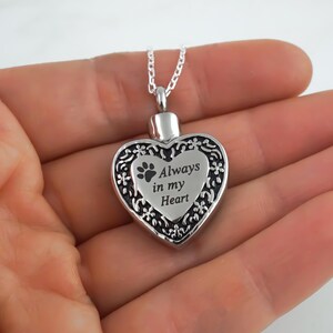 Dog Ashes Necklace: Stainless Steel Heart Pet Urn Pendant, Custom Name Charm image 4