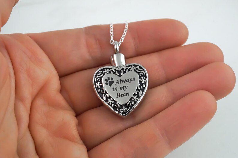 Dog Ashes Necklace: Stainless Steel Heart Pet Urn Pendant, Custom Name Charm image 4