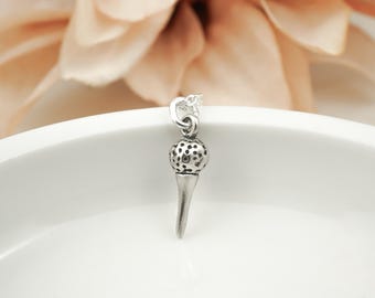 Silver Golf Necklace, 925 Sterling Silver Sports Golf Tee Charm Necklace, Golfer Gifts, Golf Coach Gift, Golf Gifts for Women, Golf Necklace