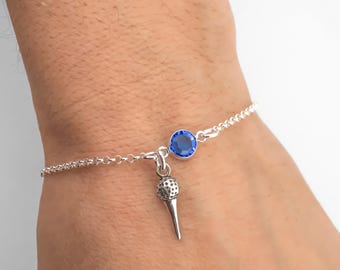 Golf Bracelet or Anklet - Personalized Birthstone Bracelet - 925 Sterling Silver - Rolo Chain - Dainty Golf Jewelry, Golf Ball and Tee Charm