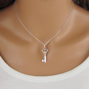 Sterling Silver Key Necklace: Simple Skeleton Key Pendant
