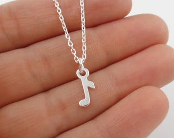 Sterling Silver Eighth Note Necklace: Minimalist Music Jewelry