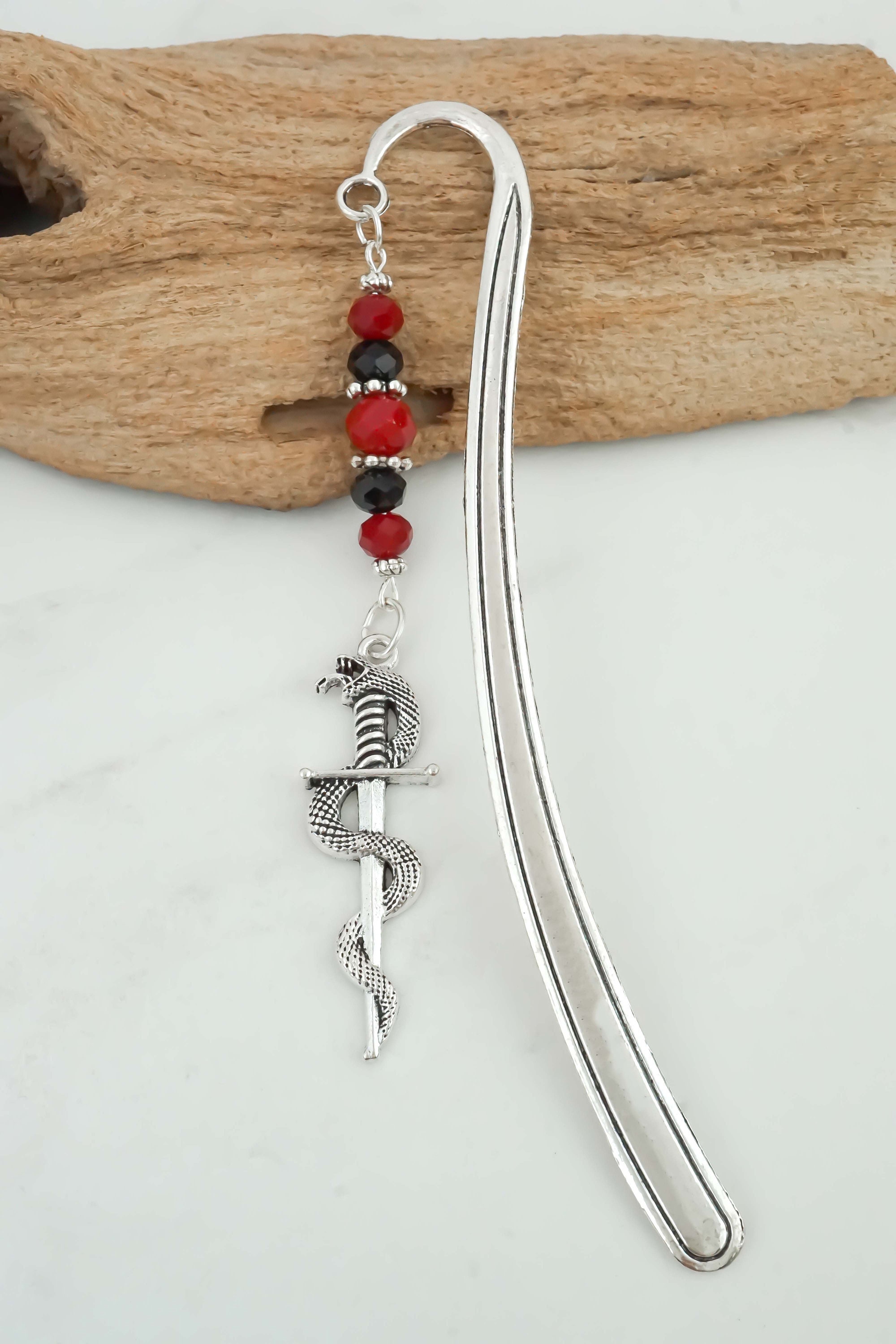 Flower Knight Sword Bookmark with Tassel and Silver Rose Charm