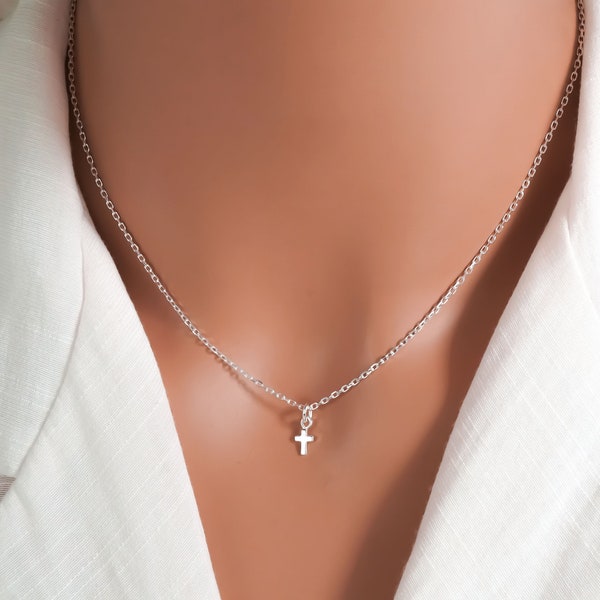 Tiny Cross Necklace, .925 Sterling Silver Jewelry - Christian Necklace - Minimalist Cross Jewelry - Unisex Childrens Cross Necklace