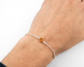 November Birthstone Bracelet - Preciosa Citrine Birthstone Anklet - 925 Sterling Silver - Dainty Minimalist Bracelet