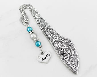 Aunt Bookmark - Tibetan Silver Bookmark - Aunt Gifts - Auntie to Be Gifts - Mother's Day Gift for Aunt - Silver Beaded Heart Charm Bookmark