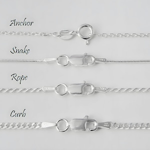 925 Sterling Silver Chain Necklace: Anchor, Rope, Snake, Curb - 14, 16, 18, 20, 22, 24, 30, 36 inches