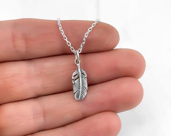 Small Feather Necklace - 925 Sterling Silver Jewelry - Simple Feather Pendant - Boho Feather Jewelry