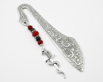 Sword and Snake Bookmark - Silver Snake Wrapped Around a Sword Charm - Unique Charm Bookmark - Fantasy Gifts - Mythical Gifts