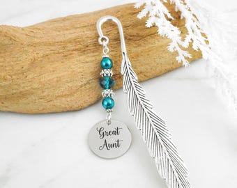 Great Aunt Bookmark - Tibetan Silver Bookmark - Personalized Book Marker - Gift for Great Aunt or Custom Name Bookmark
