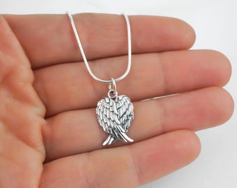 Sterling Silver Folded Angel Wings Necklace: Grief Memorial Jewelry