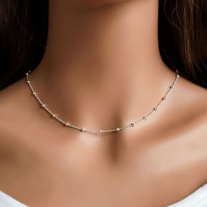 925スターリングシルバーボールチェーン - ステーションネックレス - ブレスレット、アンクレット、またはエクステンダー付きネックレスチェーン - 重ね付けネックレス - 完成チェーン