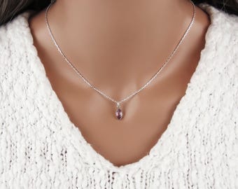 Amethyst Marquise Necklace - Faceted Amethyst Gemstone Charm - 925 Sterling Silver Necklace - February Birthstone Jewelry - LAST CHANCE