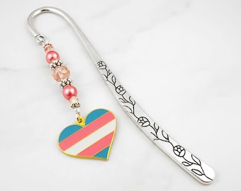 Transgender Pride Flag Bookmark - LGBTQ Pride Bookmark - Transgender Pride Heart Charm Beaded Bookmark - LGBT Bookmark - Trans Pride Gifts