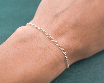 Sterling Silver Diamond Cut Oval Link Chain Bracelet or Anklet