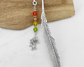 Palm Tree Bookmark Tropical Gifts for Travellers Summer Beach Bookmark Travel Gifts Unique Beaded Metal Bookmark Beach Gifts for Readers