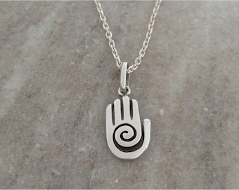 Healing Hand Necklace - 925 Sterling Silver Jewelry - Hopi Hand Charm Necklace - Personalized Reiki Gifts - Small Charm Jewelry