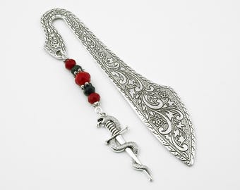 Sword and Snake Bookmark - Silver Snake Wrapped Around a Sword Charm - Unique Charm Bookmark - Fantasy Gifts - Mythical Gifts