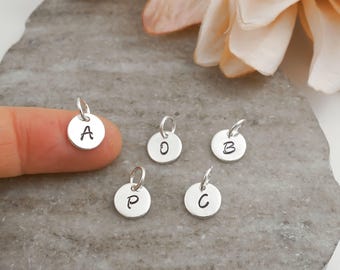 Sterling Silver Initial Charm Round 8mm Initial Charm - Add on Personalized Initial Charm - Handstamped Letter Charm