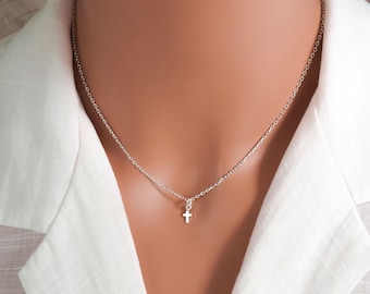 Tiny Cross Necklace: Minimalist 925 Sterling Silver Jewelry, Children's Christian Charm Pendant