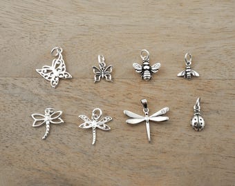 Insect Pendant - 925 Sterling Silver Insect Charms - Butterfly Charm, Bumblebee Charm, Dragonfly Charm, Ladybug Charm Pendant with Jump Ring