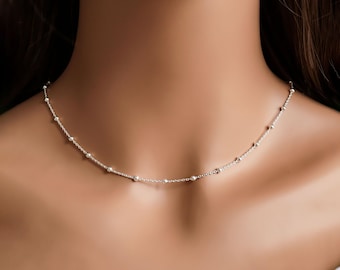 925 Sterling Silver Ball Chain - Station Necklace - Bracelet, Anklet or Necklace Chain with Extender - Layering Necklace - Finished Chain