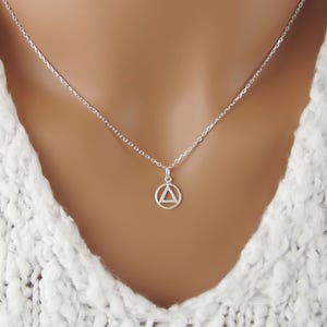 Tiny AA Symbol Necklace: Sobriety Gift for Women, 925 Sterling SIlver Alcoholics Anonymous Charm Pendant
