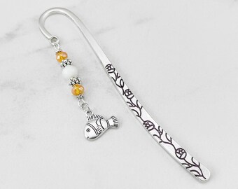 Clown Fish Lover Gift - Fish Bookmark Unique Tibetan Silver Beaded Bookmark Fishing Gift Ideas for Teachers Fisherman Gifts for Readers