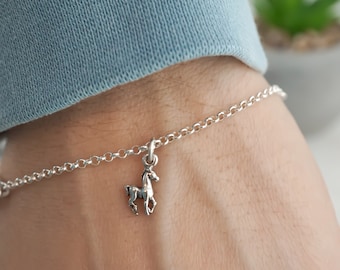 Horse Bracelet - Horse Anklet - 925 Sterling Silver Horse Charm Bracelet - Tiny Horse Jewelry - Minimalist Bracelet